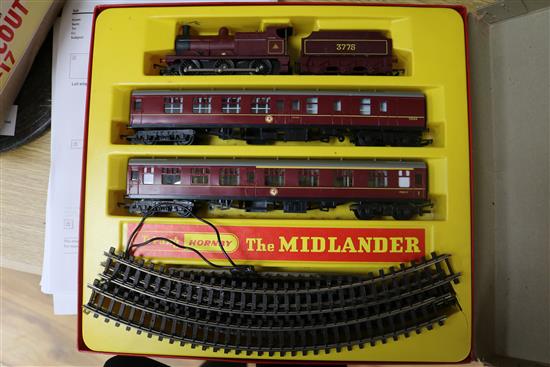 A Japanese tinplate model, Space Scout S-17, a Hornby Midlander train set and Hornby track (all boxed)